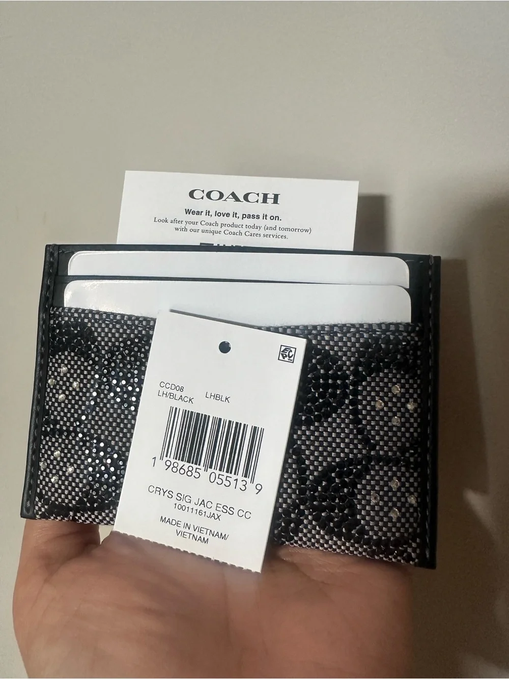 Coach Black Crystal Signature Jacquard Essential Card Case Wallet - New - Picture 8 of 9